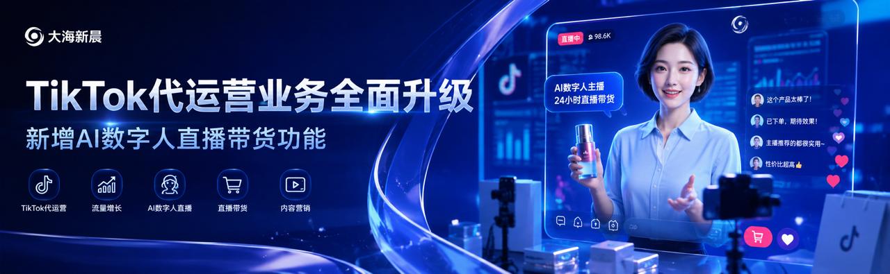 泰州大海新晨跨境电商有限公司TikTok代运营业务全面升级，新增AI数字人直播带货功能